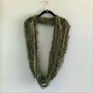 Earthy Green Fringed Circle Scarf